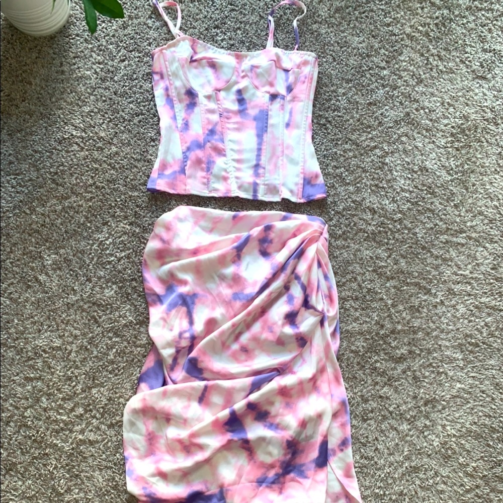 Pretty Little Things (PLT) 2 piece Co-Ord Set: Ruched Skirt and Corset Top